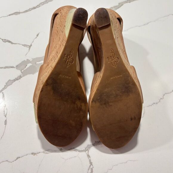 Cole Haan | Women’s Irving Gold Tan Nude Leather Cork Wedge Sandals Size 9B - Picture 15 of 16